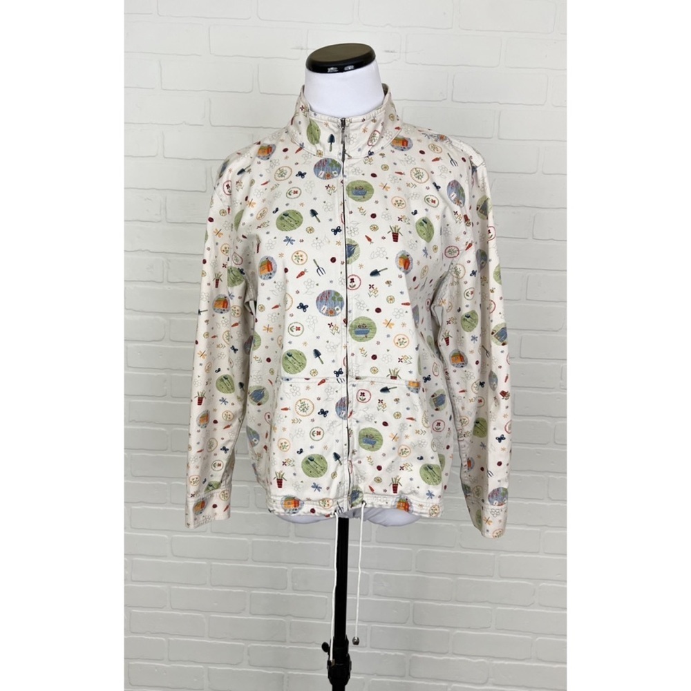 Christopher & Banks Garden Print Full Zip Cotton Jacket Tan Size Medium - Picture 1 of 8